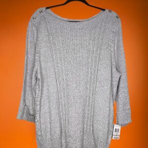 NEW Karen Scott Woman Size 1X Pullover Sweater Smoke Grey Marl 1/4 Long Sleeves